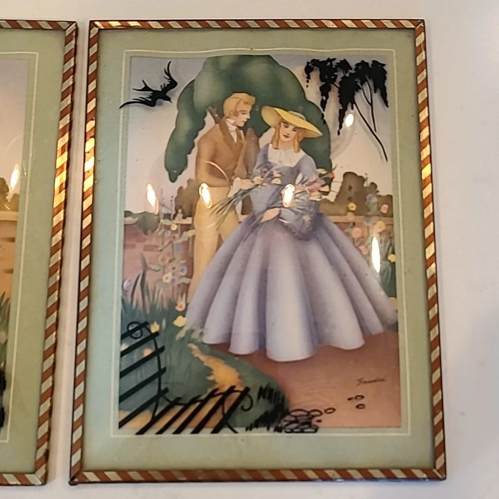 Antique Vintage Silhouette BUBBLE Glass FRAME Southern Belle LOVE Man Wo…